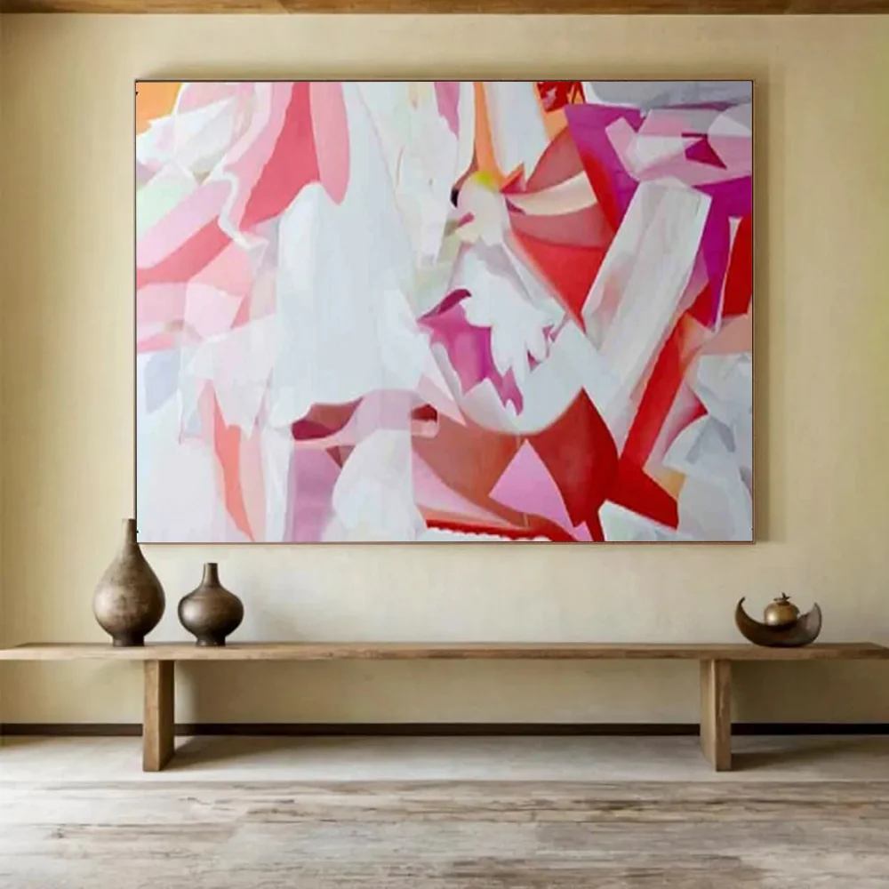 Bedroom Handmade Original White Abstract Pink Abstract Artwork RV7FJ